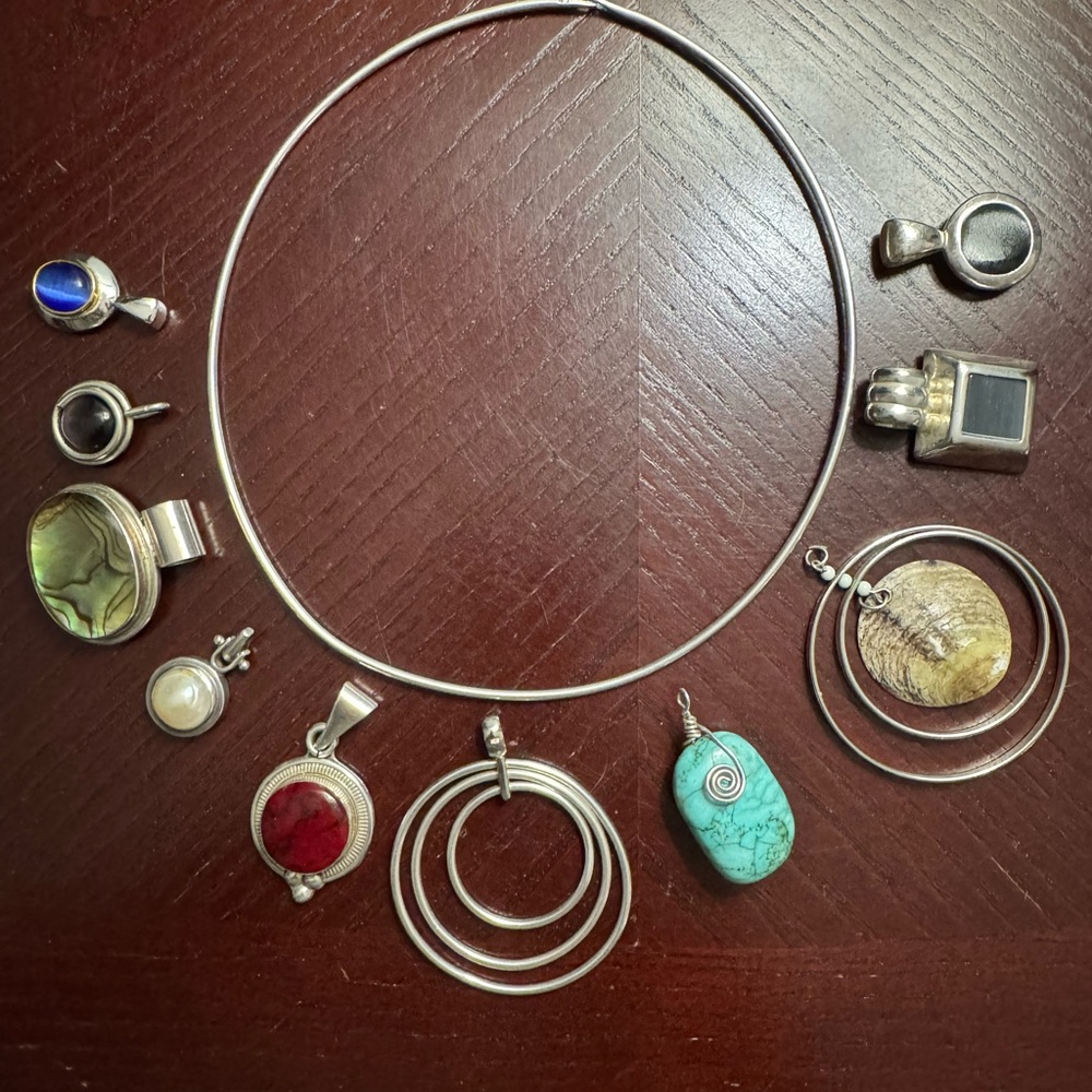 Hard choker necklace (16”) with 10 pendants